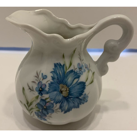 Vintage 4 Inch Inarco Porcelain Pitcher E-4543 with Blue Flowers - Picture 2 of 7